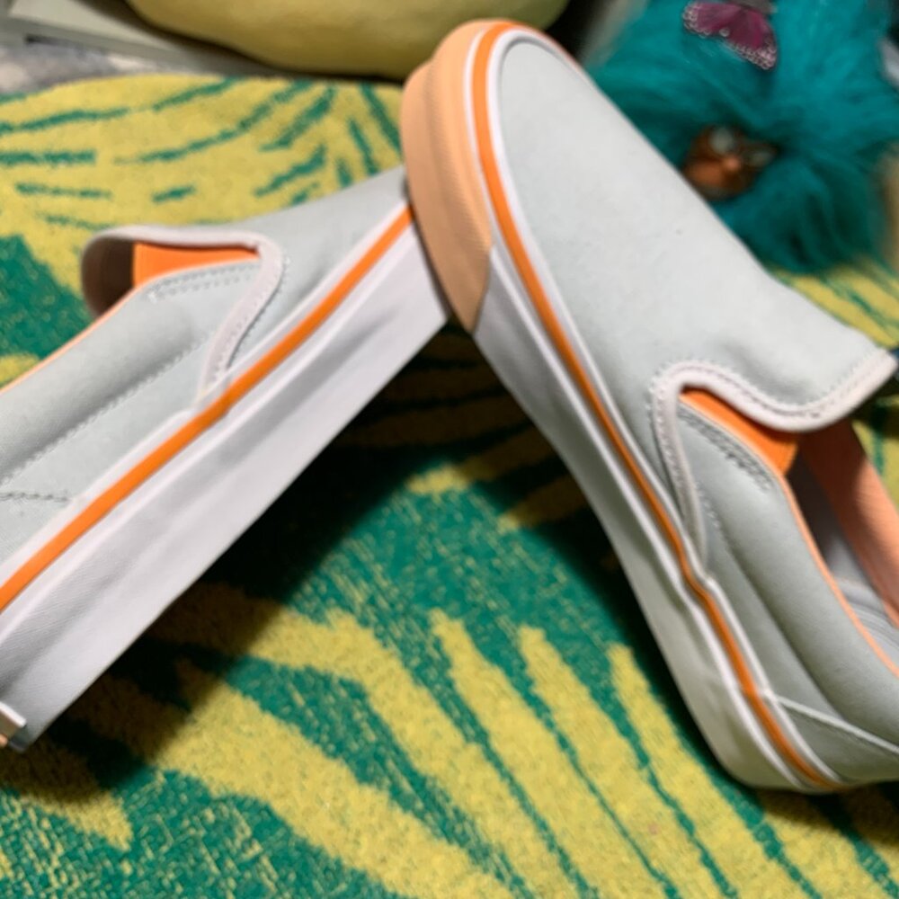 Women's Size 7.0 VANS Slip-On Shoes "Aritzia Tna Ice Flow" with Orange Trim